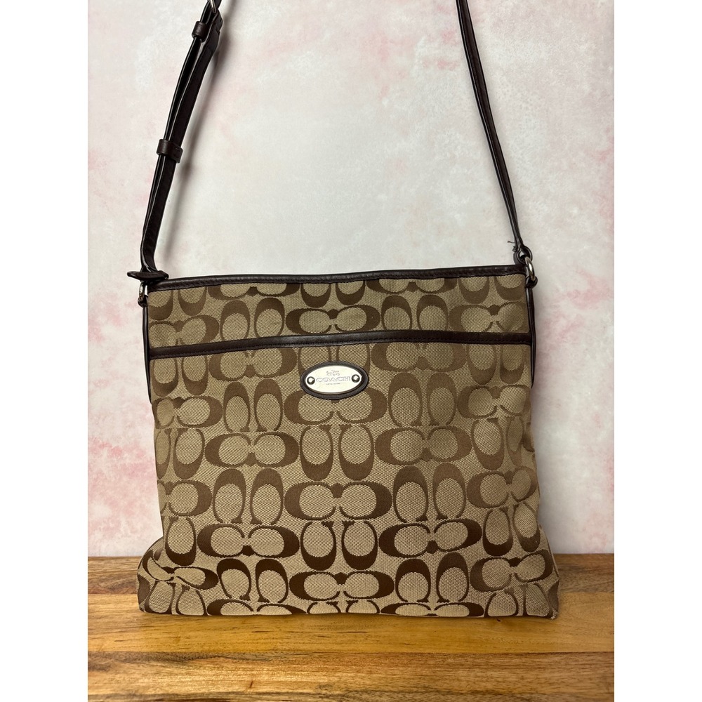 Coach Signature File Crossbody Bag jacquard monogram canvas
